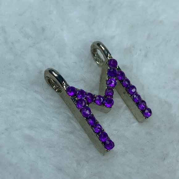 Initial Alphabet Letter M Jewelry Pendant Necklace Charm Purple Rhinestones - Picture 3 of 9